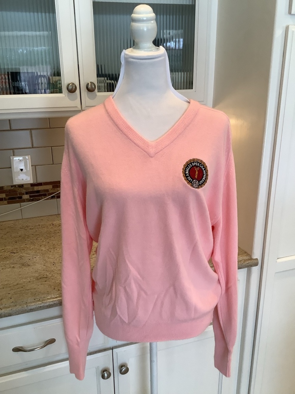 Vintage Women's Pink V-Neck Sweater Los Angeles Open Championship Golf